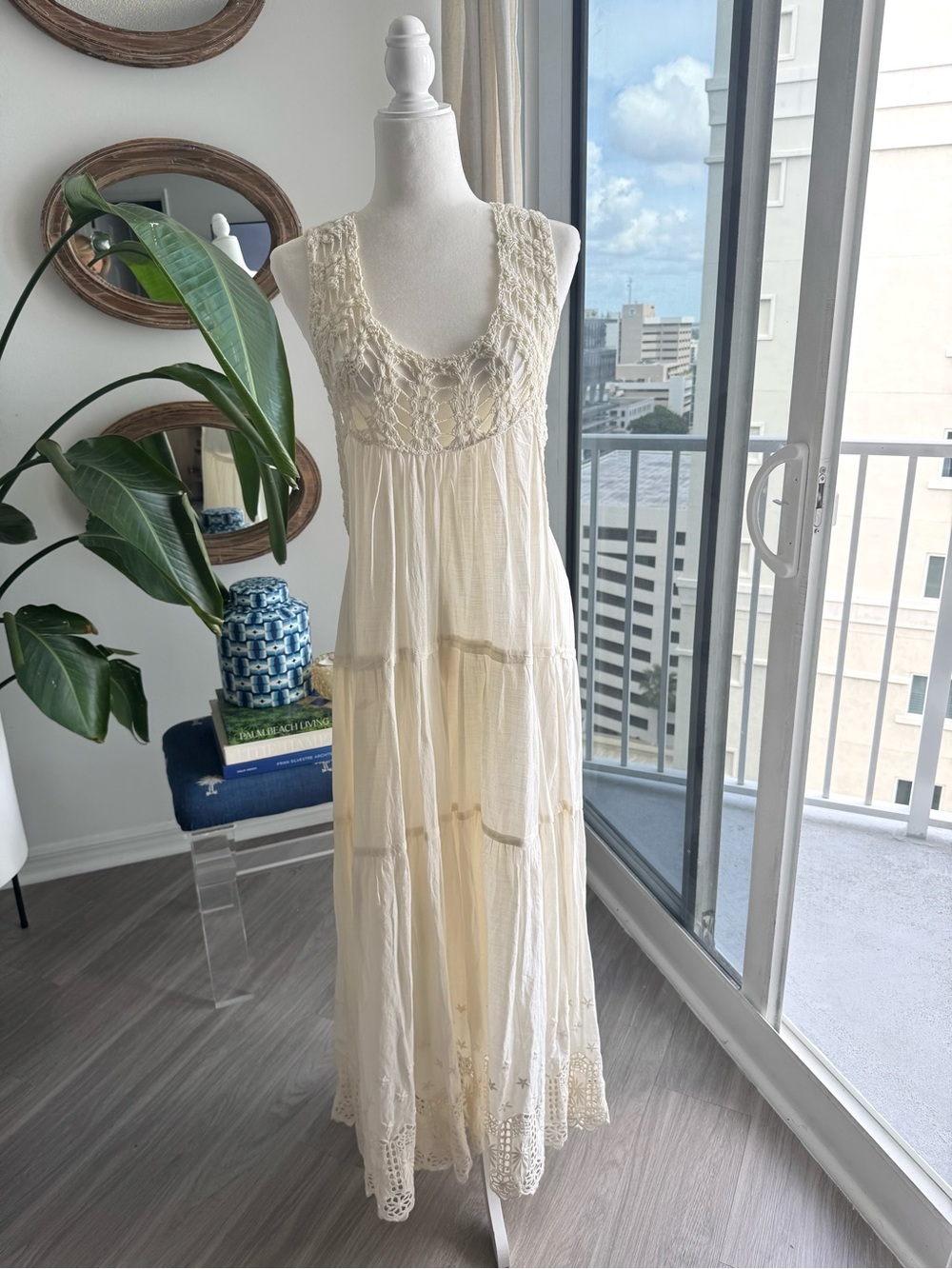 THE GREAT. The Soleil Crochet-trimmed Tiered Cotton-voile Boho Dres size 2 (S/M)